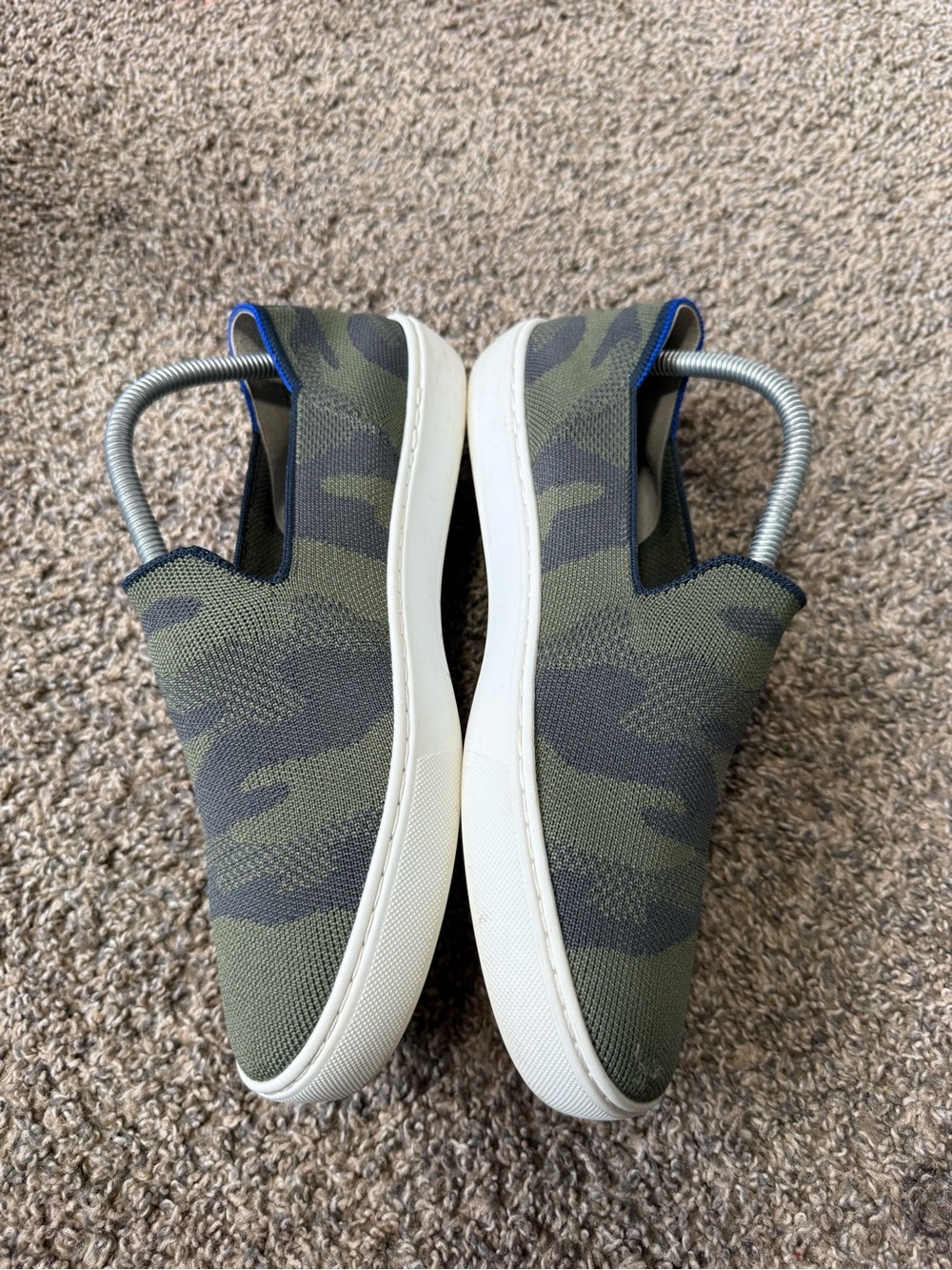 Rothy's Women's Slip-On Loafers in Olive Camo with Blue Trim - Picture 2 of 5